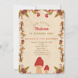 Little Mushroom Fall Autumn 1st Birthday  Invitation