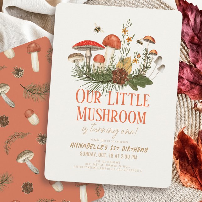 Little Mushroom Fall Autumn 1st Birthday Invitation (Creator Uploaded)