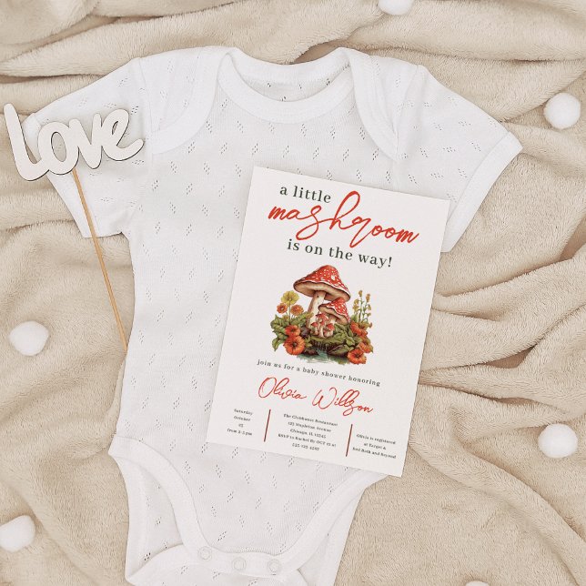  Little Mushroom Fall Minimalist Retro Baby Shower Invitation ( Little Mushroom Fall Minimalist Retro Cottage Core Baby Shower Invitation)