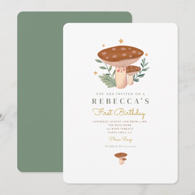 Little Mushroom First Birthday  Invitation (Front/Back)