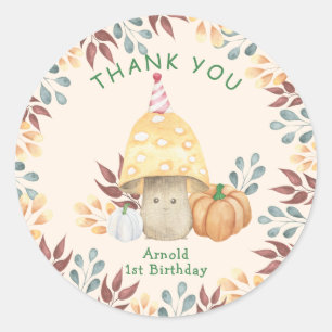 Little Mushroom first Birthday THANK YOU Classic Round Sticker