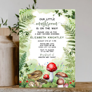 Little Mushroom Forest Ferns Rustic Baby Shower Invitation