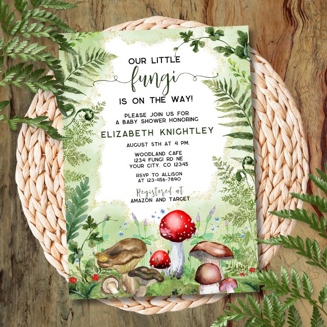 Little Mushroom Fungi Forest Ferns Boy Baby Shower Invitation (Creator Uploaded)