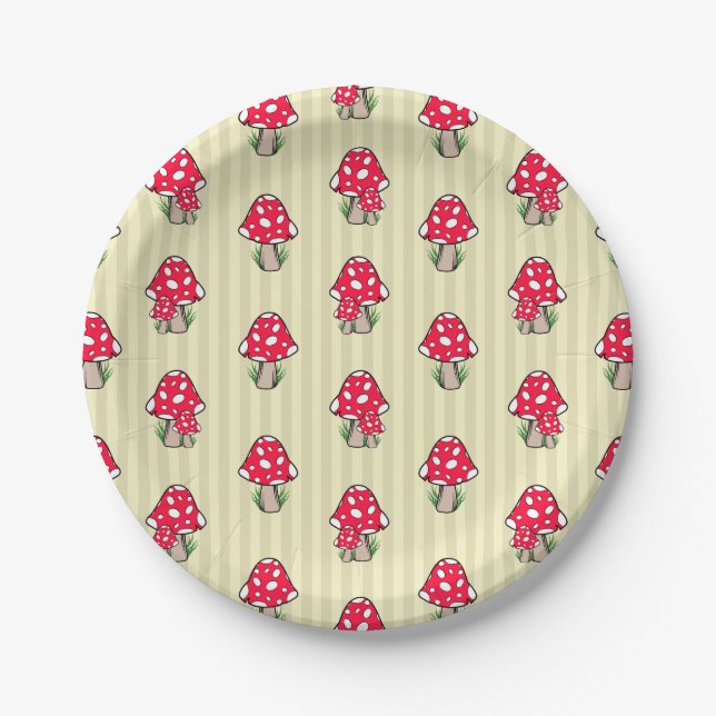 Little Mushroom Illustration Paper Plate (Front)