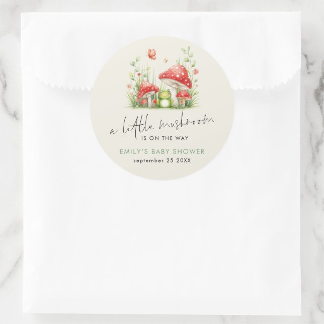 LIttle Mushroom is on Way Frog Baby Shower  Classic Round Sticker (Bag)