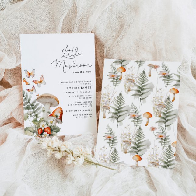 Little mushroom minimal baby shower invitation (Creator Uploaded)