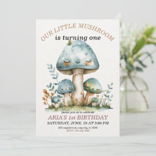 Little mushroom whimsical forest,1st Birthday Invitation
