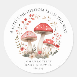 Little Mushroom Wildflowers Baby Shower Round Classic Round Sticker