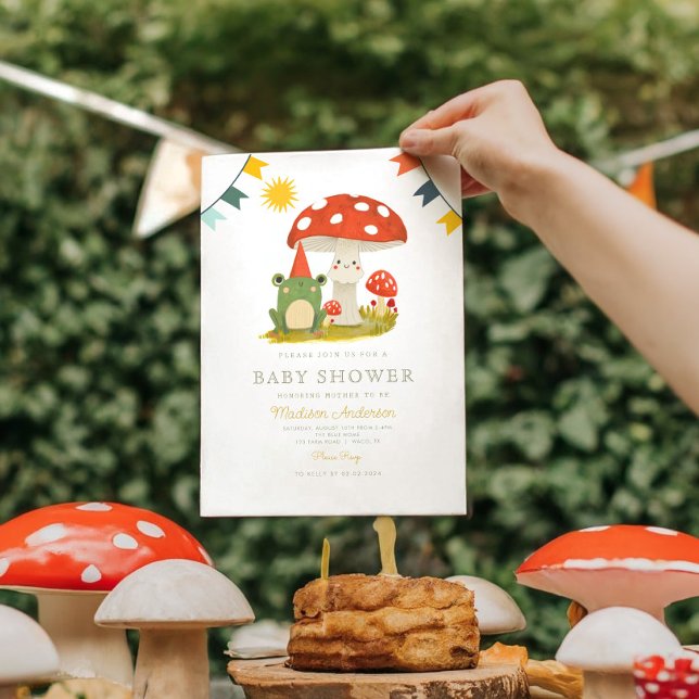 Little Mushroom with Frog Woodland Baby Shower Invitation (Creator Uploaded)
