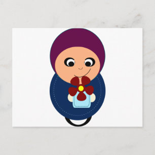 Little muslim girl purple hijab hijabi cartoon postcard