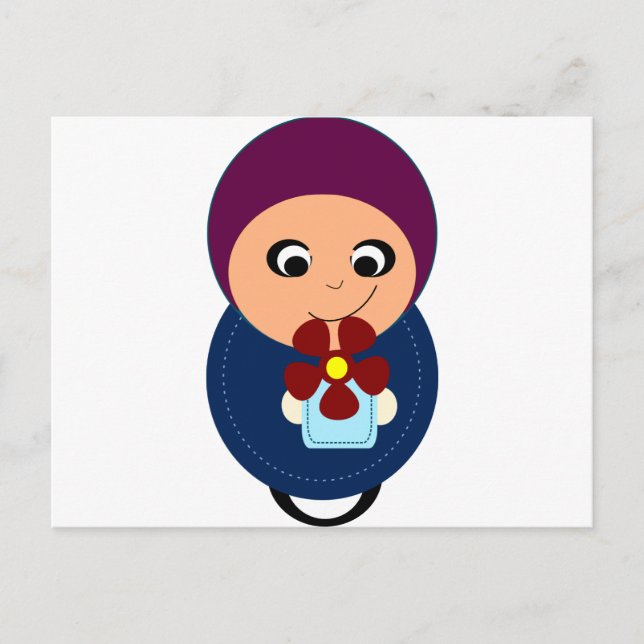 Little muslim girl purple hijab hijabi cartoon postcard (Front)