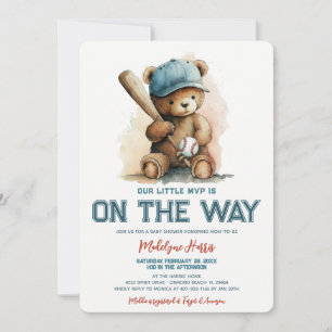 Little MVP Baseball Teddy Bear Baby Shower Invitation