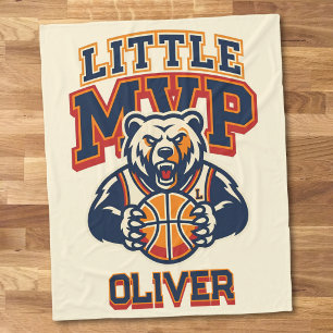 Little MVP Bear Basketball Fleece Blanket