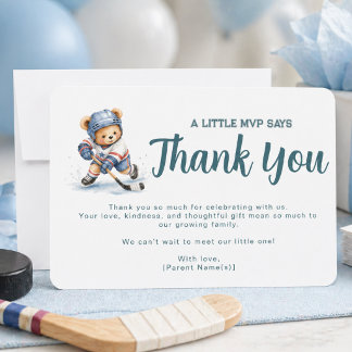 Little MVP Ice Hockey Teddy Bear Boy Baby Shower Thank You Card