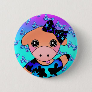 Little Naughty Smiling Cow with Cute Bow 6 Cm Round Badge
