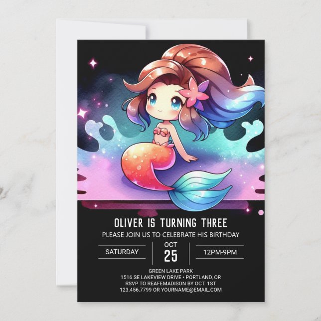 Little Nautical Mermaid Birthday Invitation (Front)