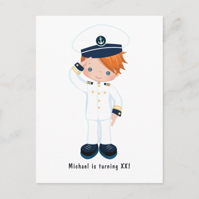 Little Navy Boy Nautical Birthday Party Invitation Postcard (Front)