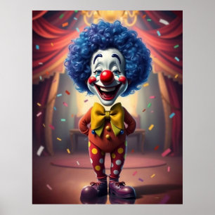 Little Nice Rocky Clocky Clown with Blue Hair Poster