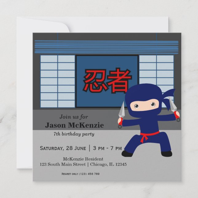 Little ninja birthday theme invitation (Front)