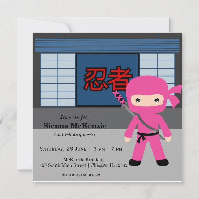 Little ninja birthday theme invitation (Front)