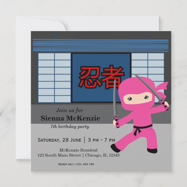 Little ninja birthday theme invitation (Front)