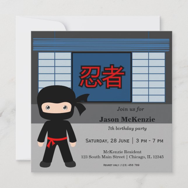 Little ninja birthday theme invitation (Front)