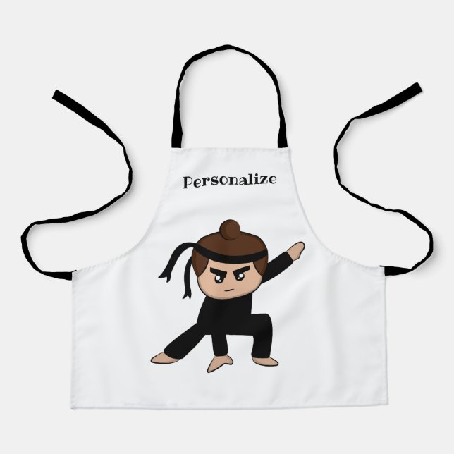 Little Ninja Dude Boy Cute Kids Personalised Apron (Front)