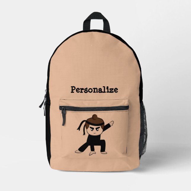 Little Ninja Dude Boy Kids Cute Personalise School Printed Backpack (Front)