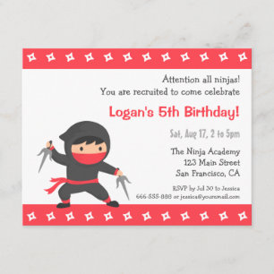 Little Ninja Kids Birthday Party Invitations