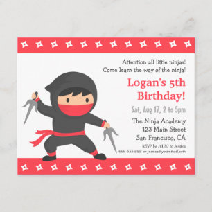 Little Ninja Kids Birthday Party Invitations