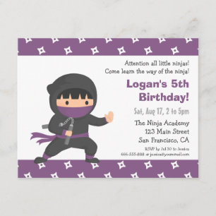 Little Ninja Kids Birthday Party Invitations
