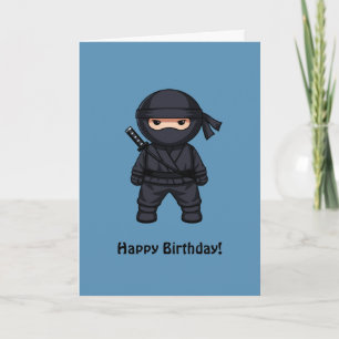 Little Ninja on Blue Happy Birthday Card