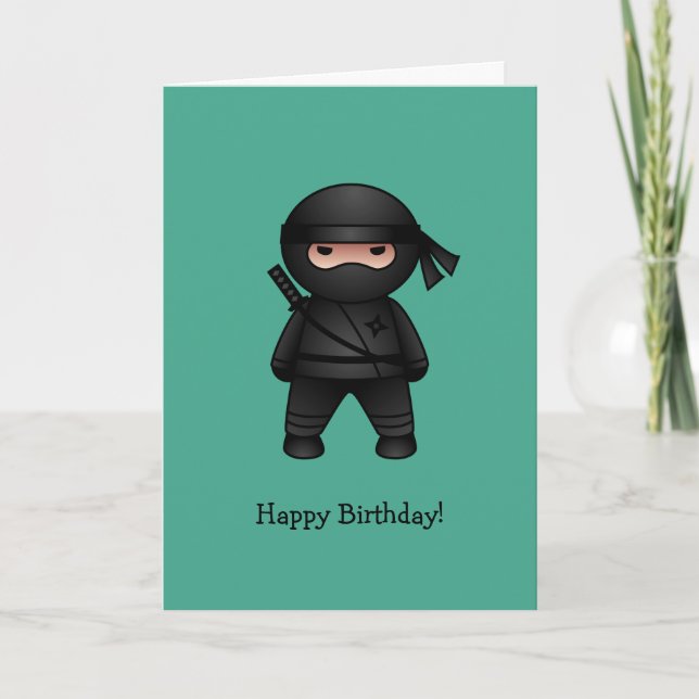 Little Ninja on Green Happy Birthday Card (Front)