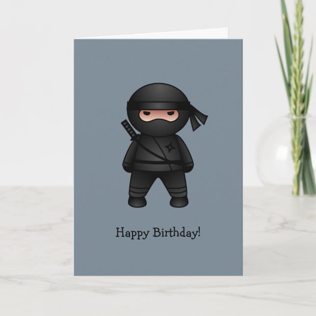 Little Ninja on Grey Happy Birthday Card (Front)