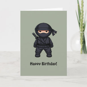 Little Ninja on Sage Green Happy Birthday Card