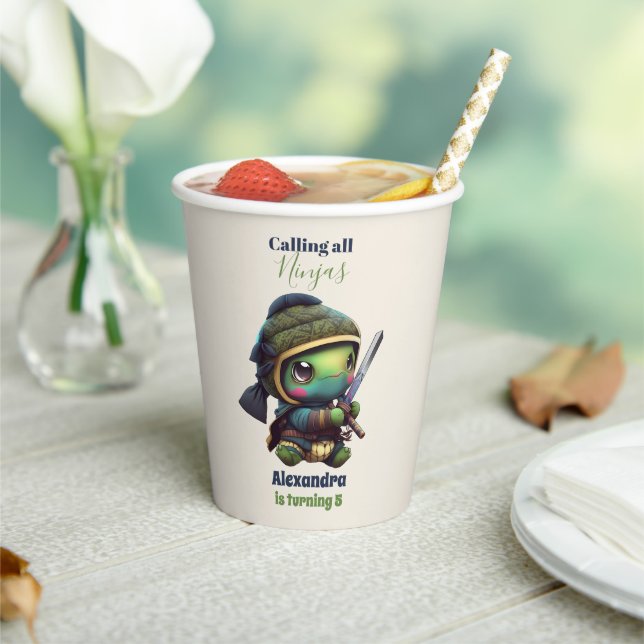Little Ninja Turtle Kids Birthday Paper Cups (Insitu)