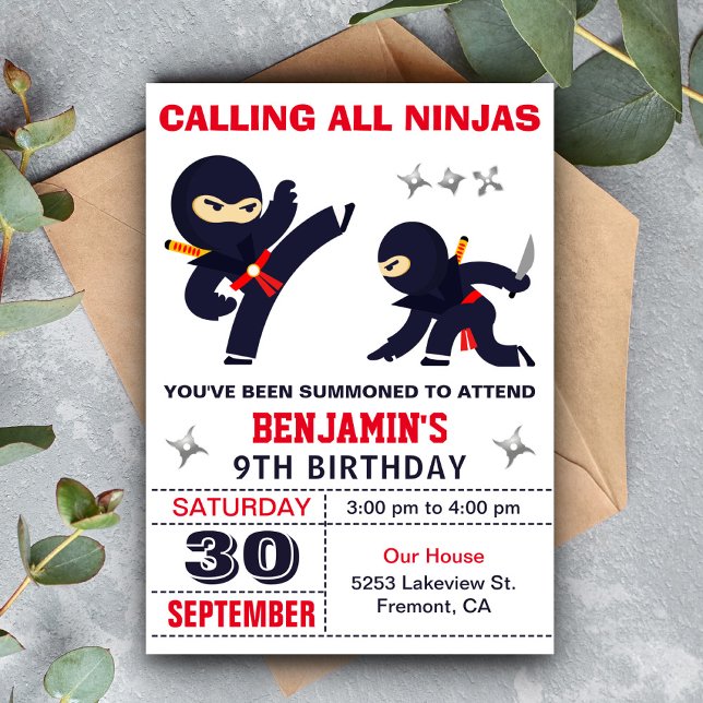 Little Ninja Warrior Kids Birthday Party Invitation (Creator Uploaded)