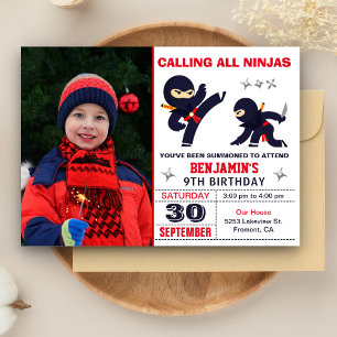 Little Ninja Warrior Kids Photo Birthday Party Invitation