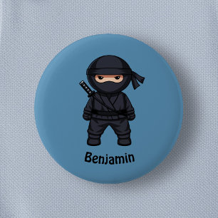 Little Ninja Warrior on Blue 6 Cm Round Badge