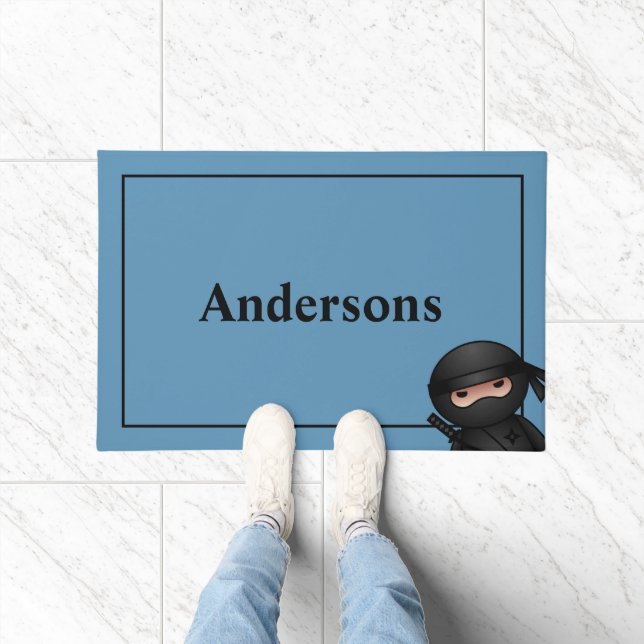 Little Ninja Warrior on Blue Doormat (Indoor)