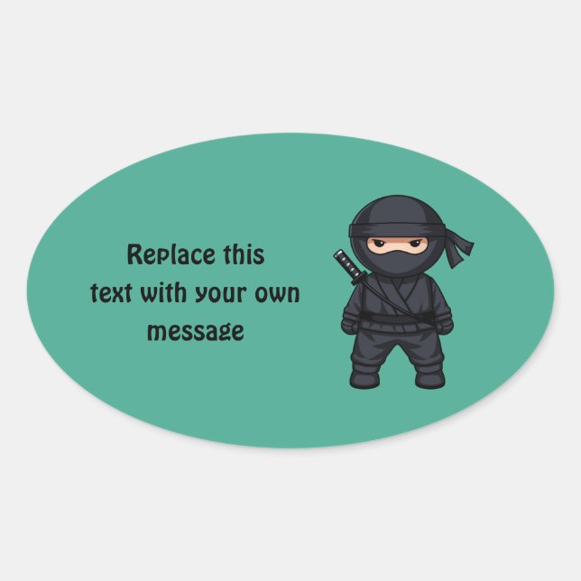 Little Ninja Warrior on Green Oval Sticker (Front)