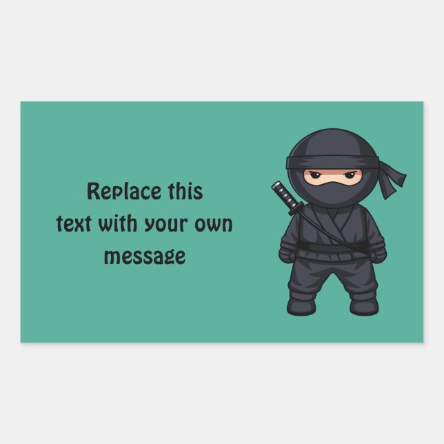 Little Ninja Warrior on Green Rectangular Sticker (Front)