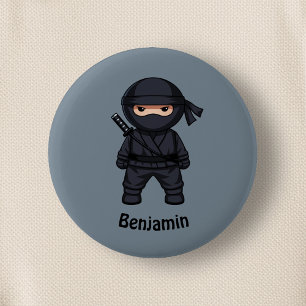 Little Ninja Warrior on Grey 6 Cm Round Badge
