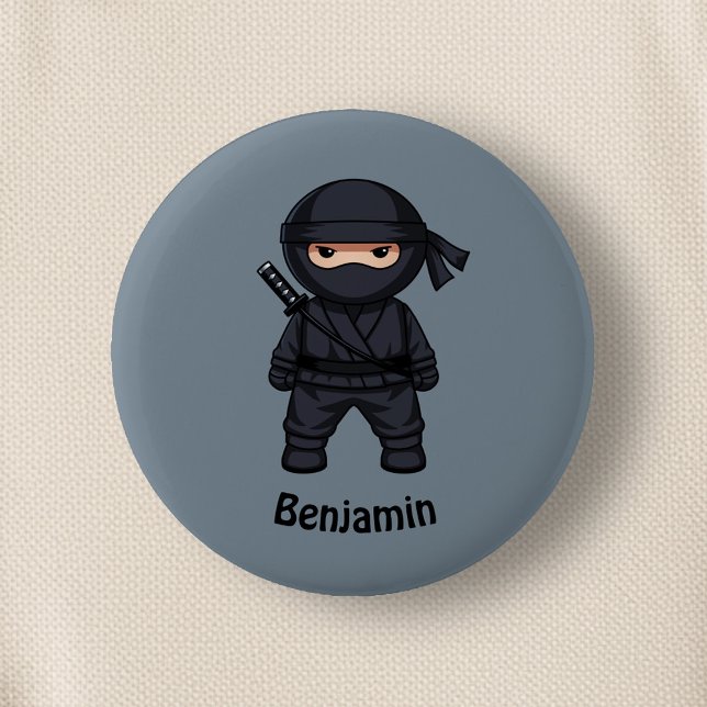 Little Ninja Warrior on Grey 6 Cm Round Badge (Creator Uploaded)
