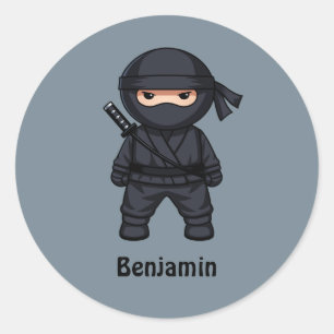 Little Ninja Warrior on Grey Classic Round Sticker
