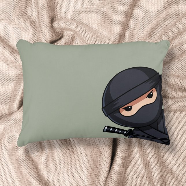 Little Ninja Warrior on Sage Green Decorative Cushion (Creator Uploaded)