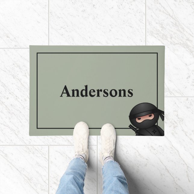 Little Ninja Warrior on Sage Green Doormat (Indoor)