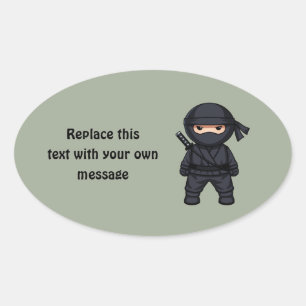 Little Ninja Warrior on Sage Green Oval Sticker