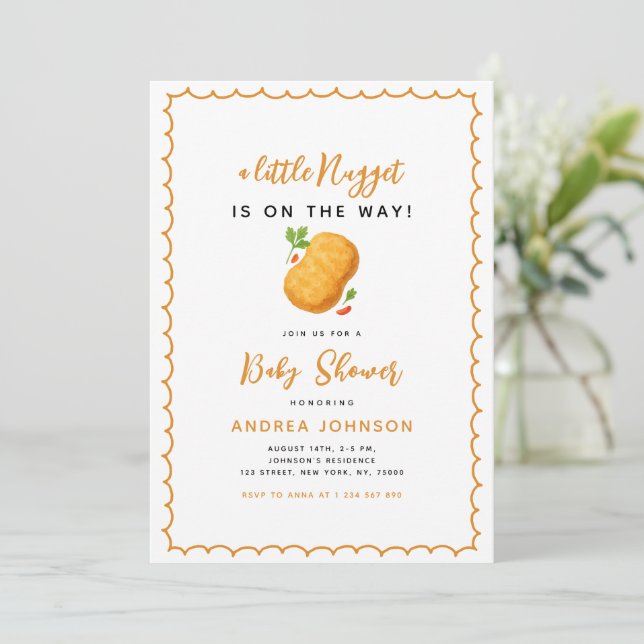 Little Nugget Food Theme Funny Baby Shower Invitation (Standing Front)