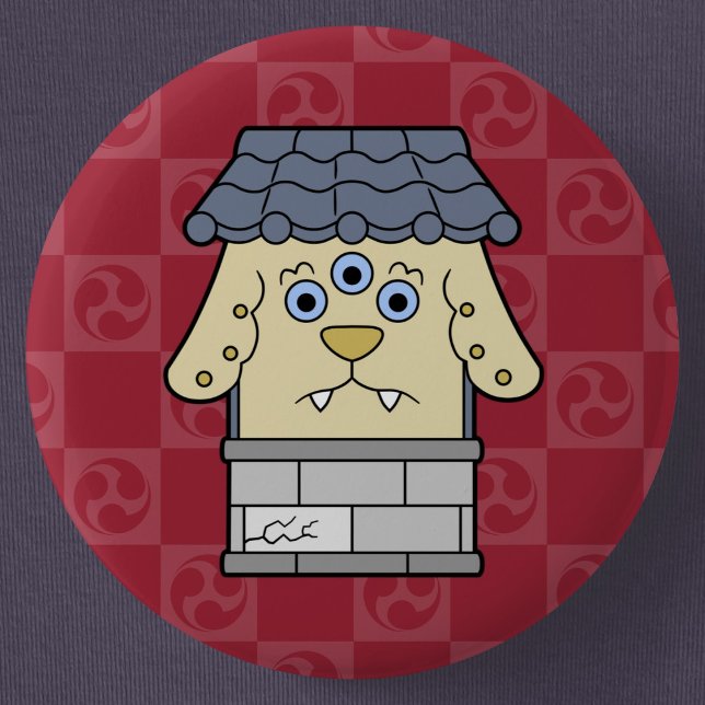 Little Nurikabe Yokai 6 Cm Round Badge (Cute Cartoon Nurikabe Yokai Can Badge- Detail View)